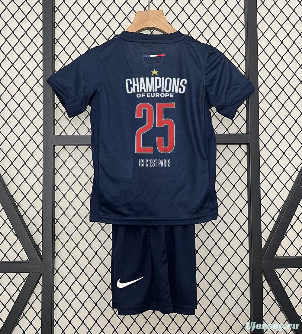 1 Star 24/25 Kids PSG Home Jersey With Final Match Champion Jersey