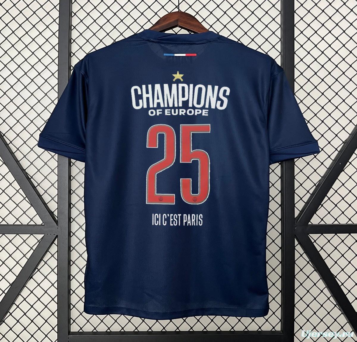 1 Star 24/25 PSG Home Jersey With Final Match Champion Jersey