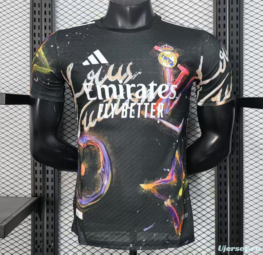Player Version 25/26 Real Madrid Black with Colorful Abstract Art Pattern Jersey