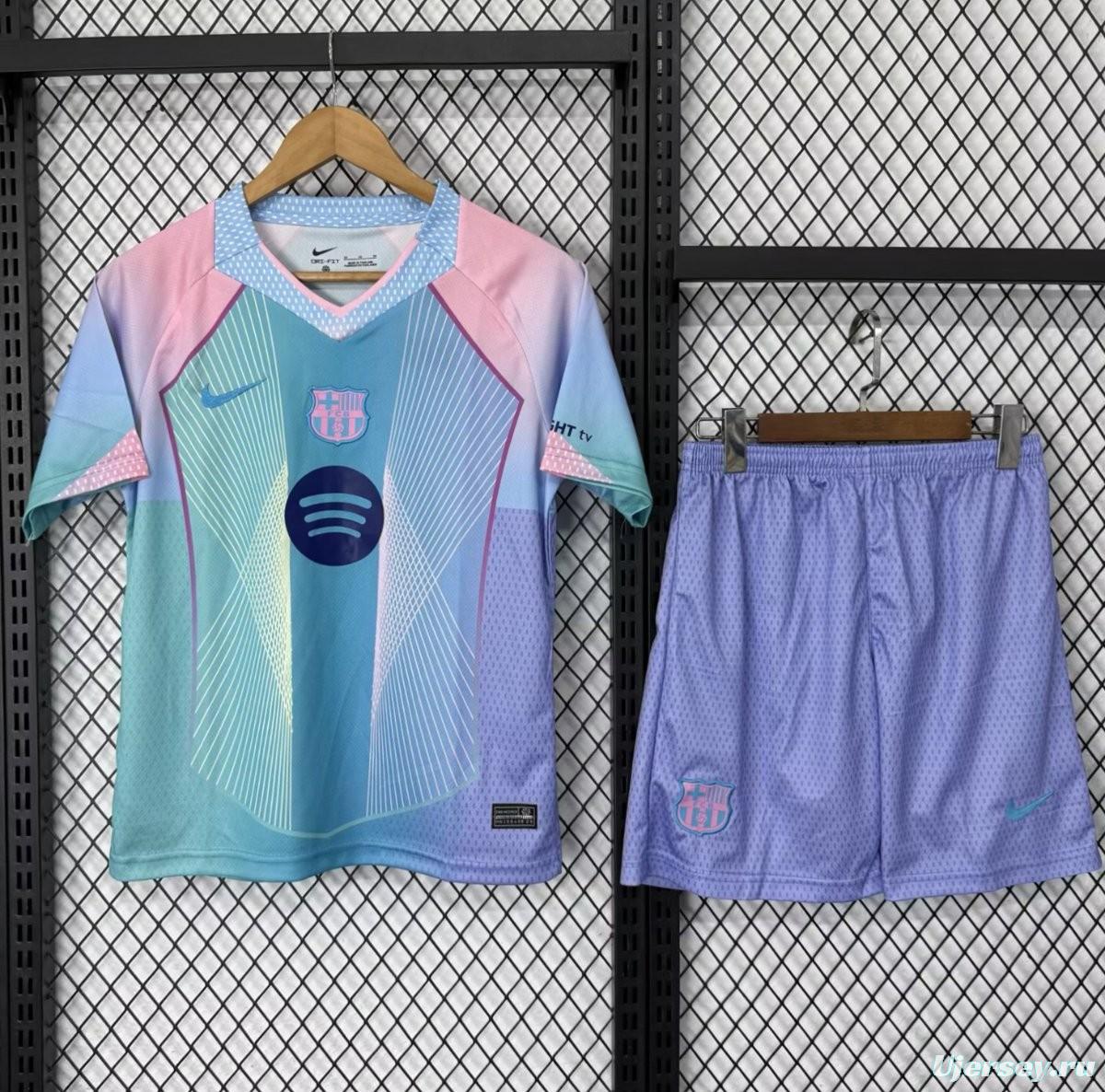 25/26 Kids Barcelona Blue with Rainbow Gradient Jersey