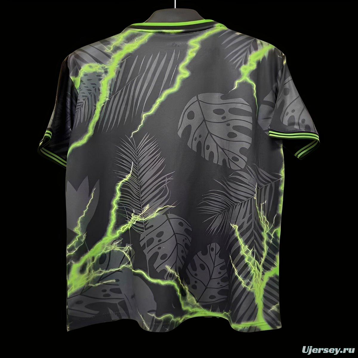 25/26 Real Madrid Black with Lightning and Tropical Leaf Pattern Jersey