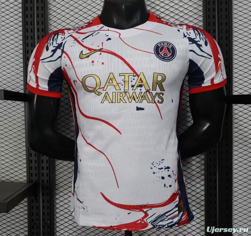 Player Version 25/26 PSG/Paris Saint-Germain White with Abstract Art Pattern Jersey