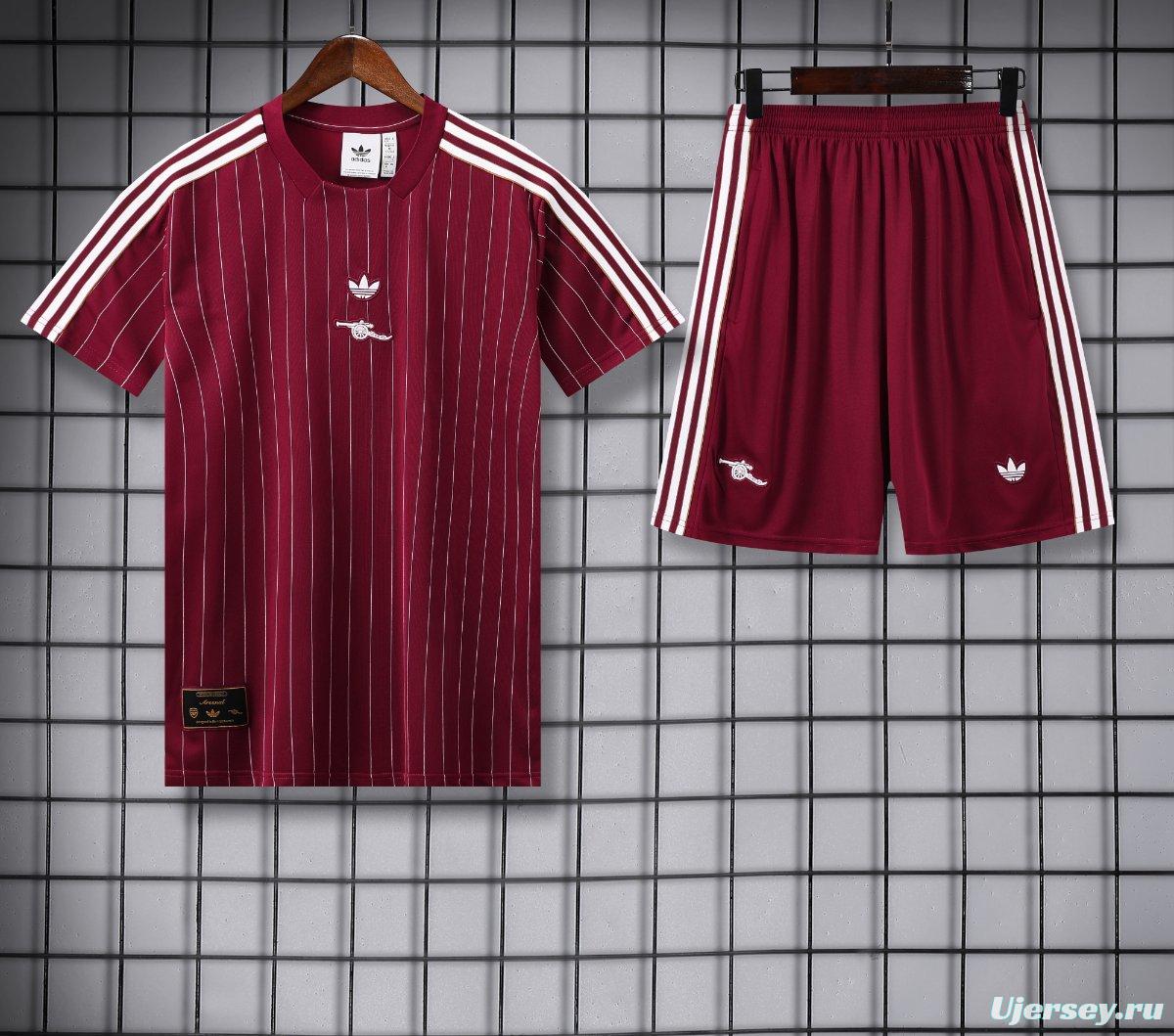 25/26 Arsenal Adidas Original Wine Short Sleeve Jersey+Shorts