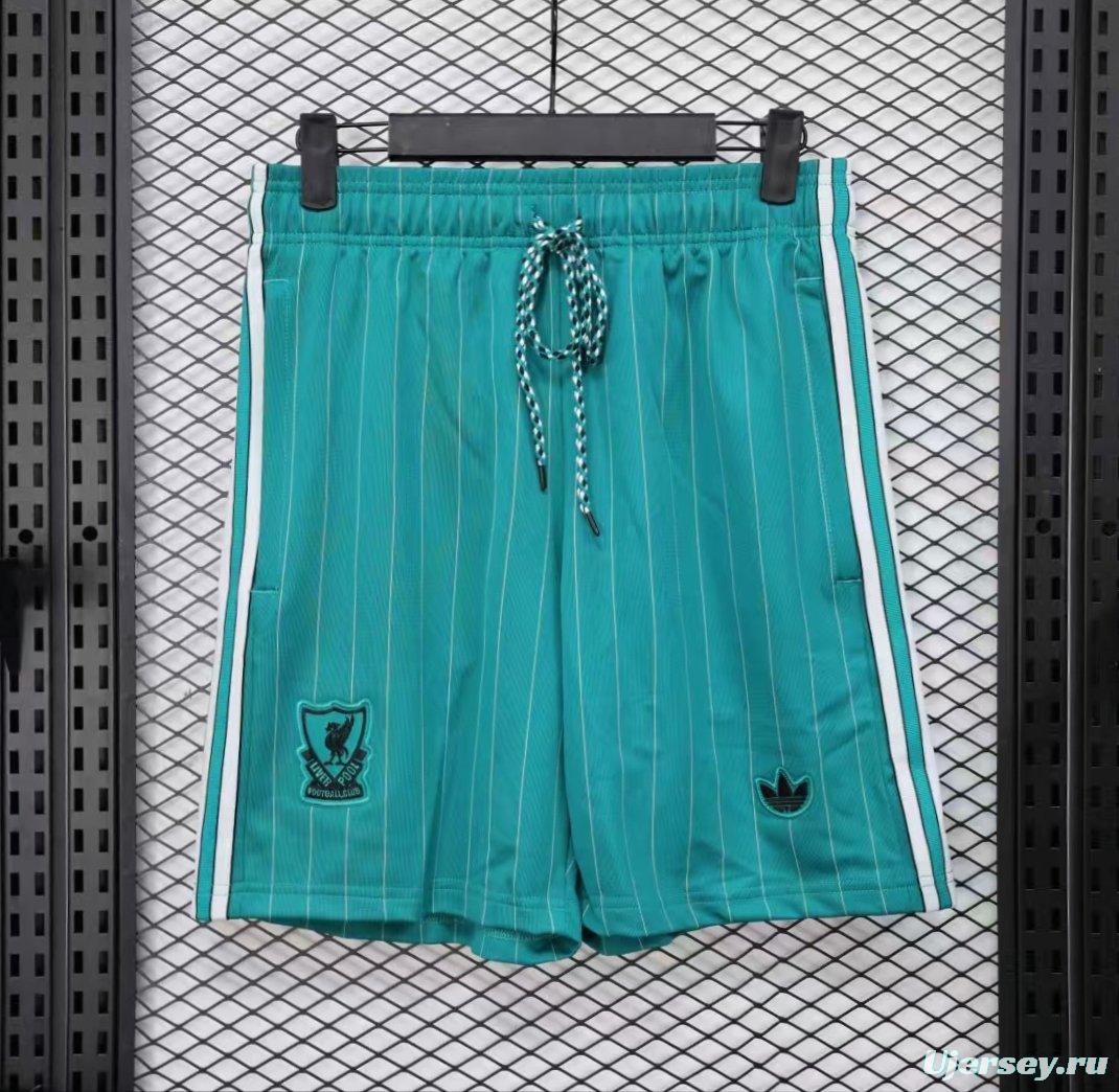 25/26 Liverpool Adidas Original Green with Teal Pinstripes Shorts