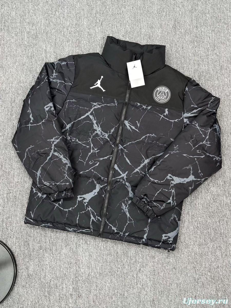 25/26 PSG Black with White Marble Pattern Jordan Jacket