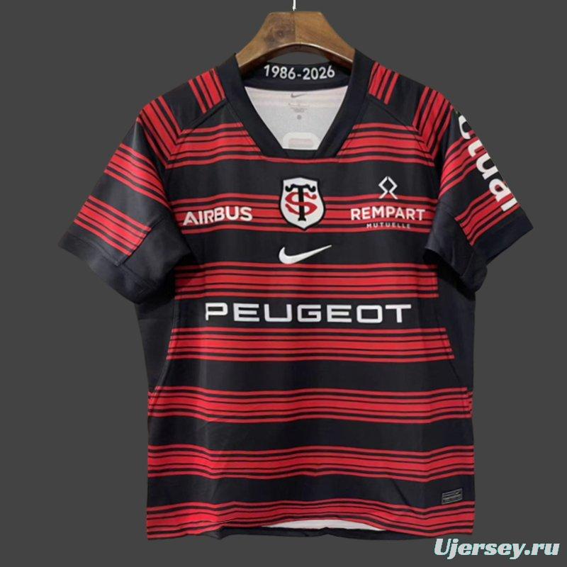 25/26 Stade Toulousain Red and Black Horizontal Stripes Jersey