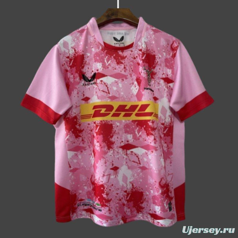 25/26 Harlequins Pink with Flamingo Splatter Pattern Jersey