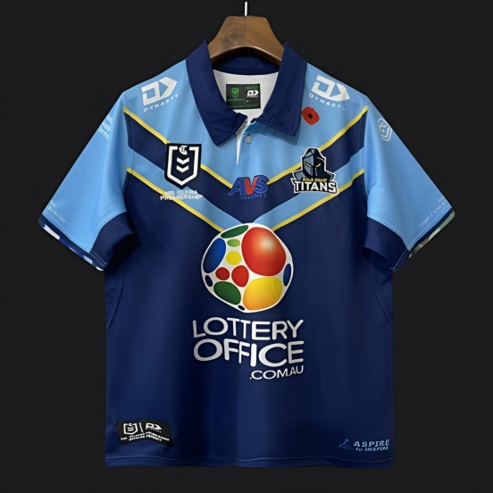 25/26 Gold Coast Titans Navy Blue with Sky Blue and Gold Chevrons Jersey