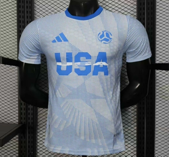 2025 Player Version  USA  Away White with Blue Halftone Gradient Pattern World Cup Commemorative Jersey