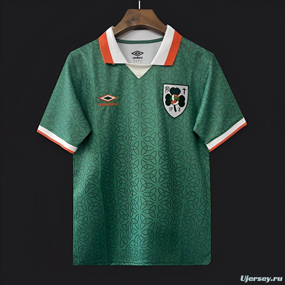 2025 Ireland Green with Celtic Knot Pattern and Orange Trim Jersey