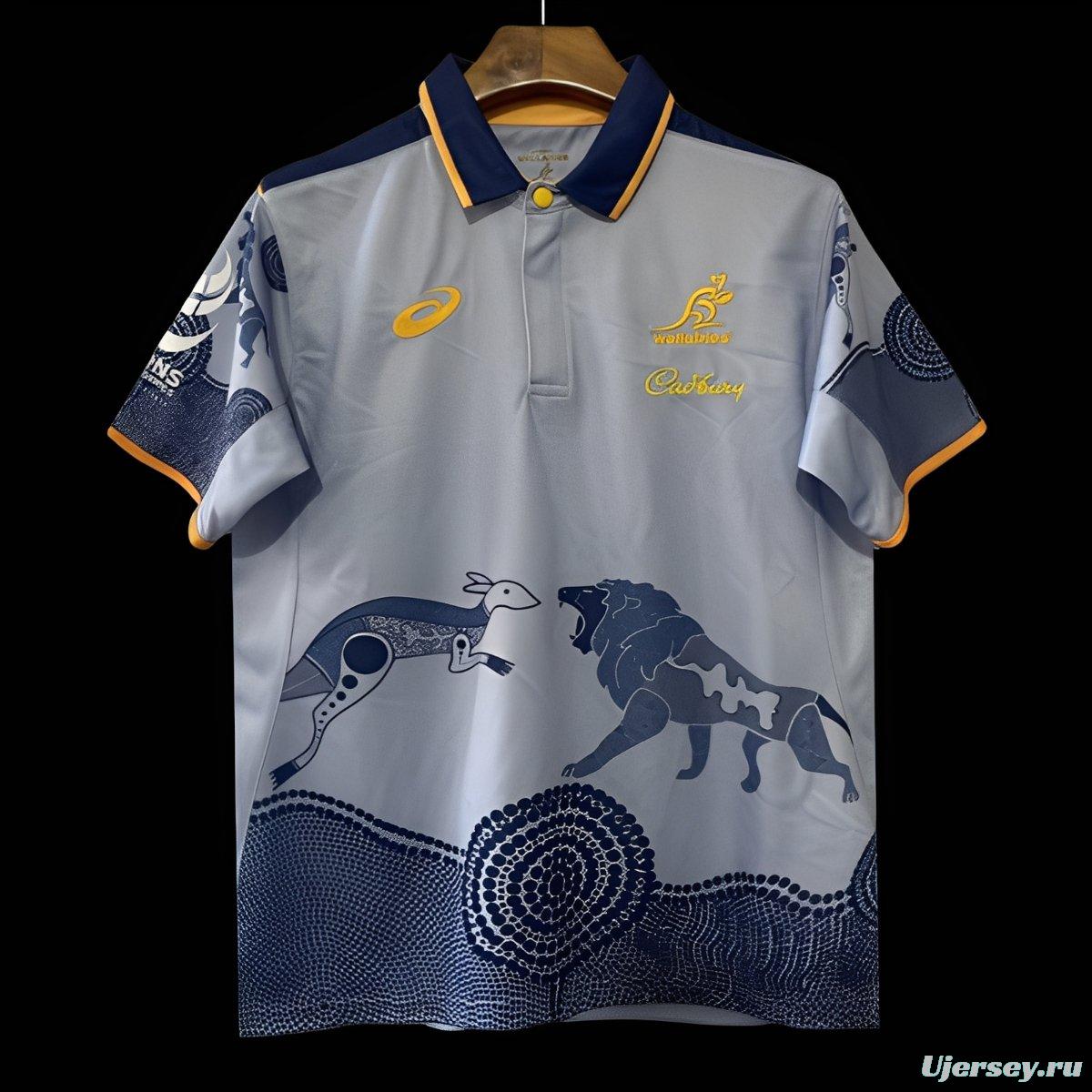 2026 Australia Wallabies Light Blue with Indigenous Art Design Jersey