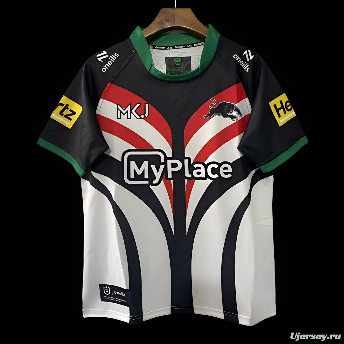 25/26 South Sydney Rabbitohs White with Red, Green and Black Abstract Stripes Jersey