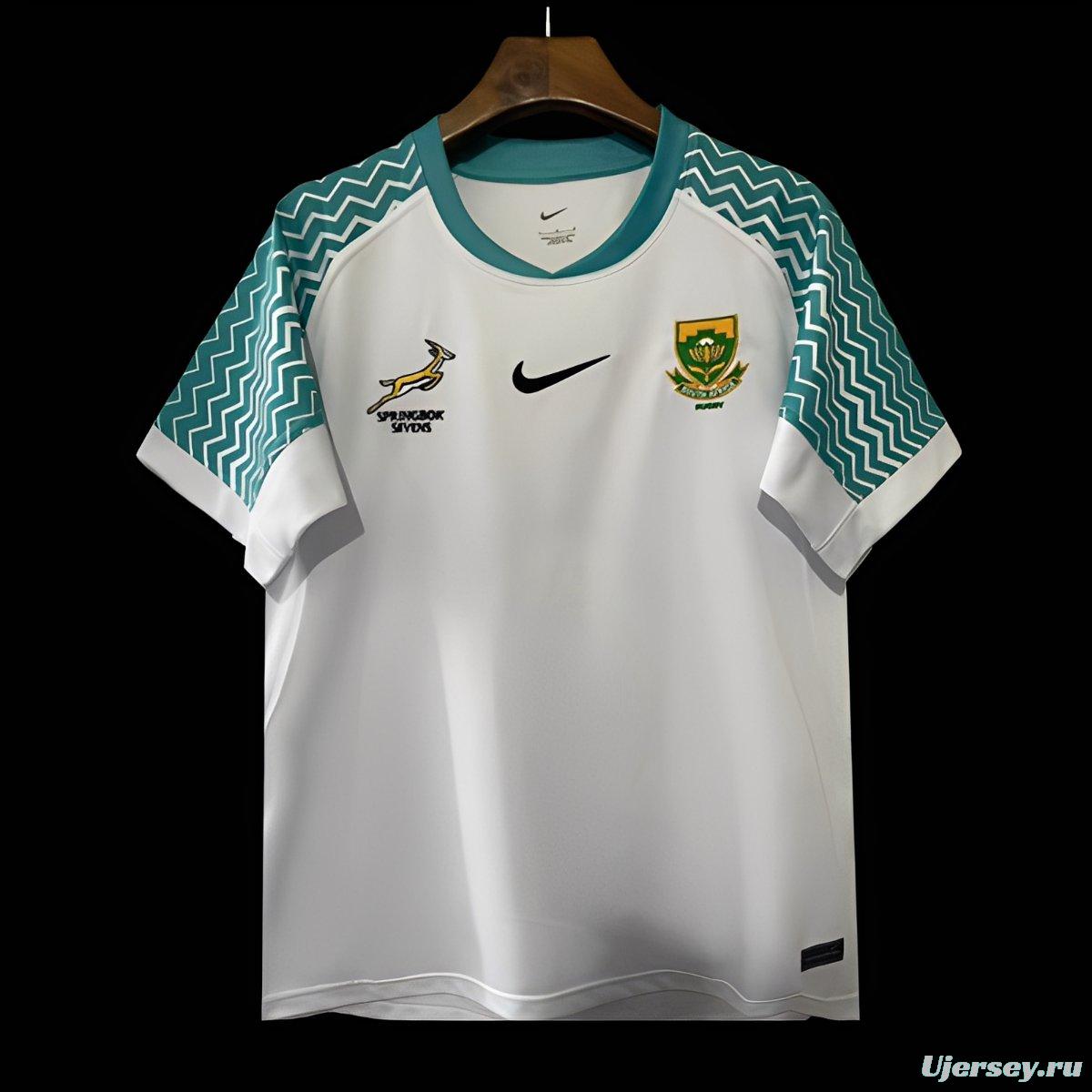 25/26 South Africa Springbok Sevens White with Teal Chevron Sleeves Jersey