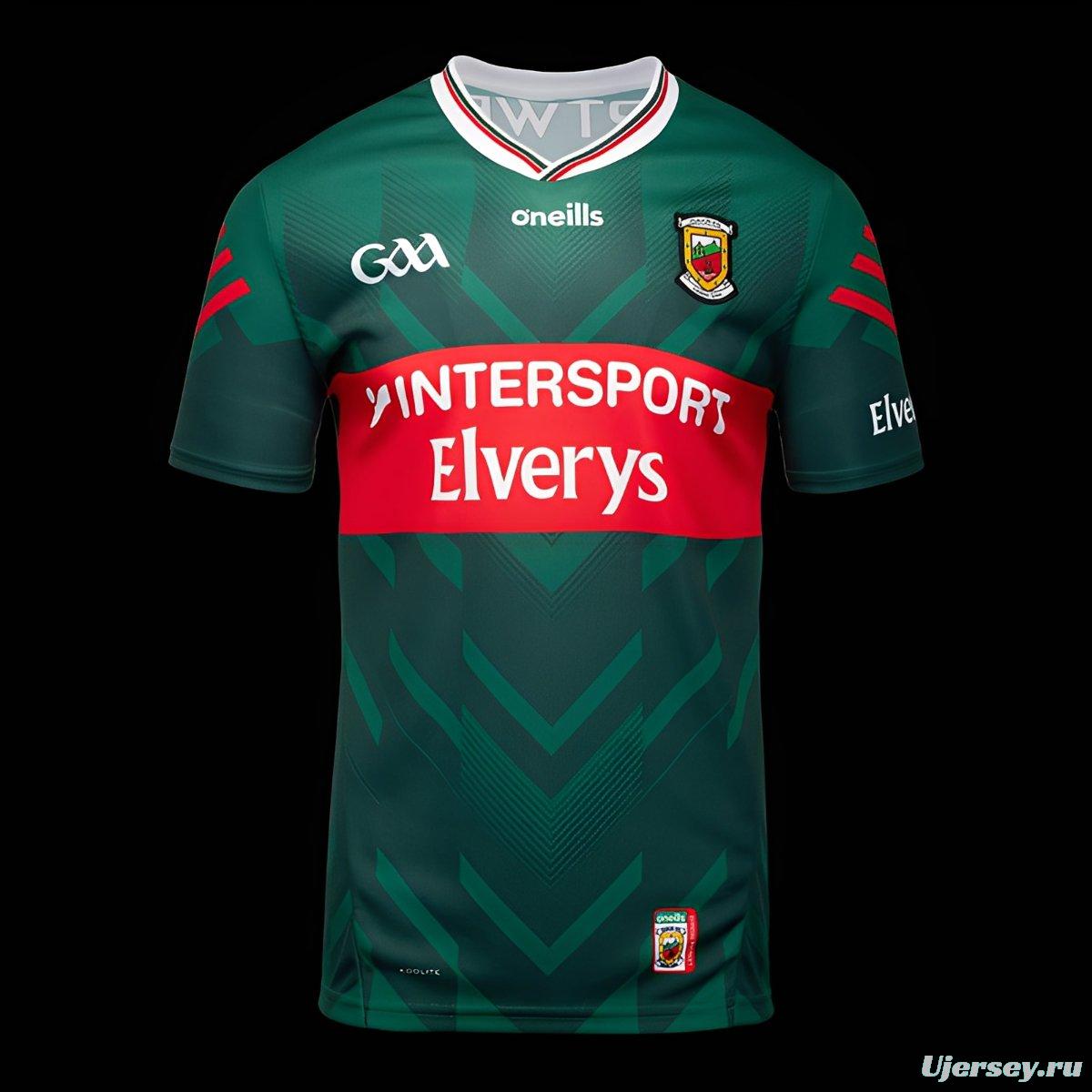 2026 Mayo GAA Green with Red Band and Chevron Pattern Jersey