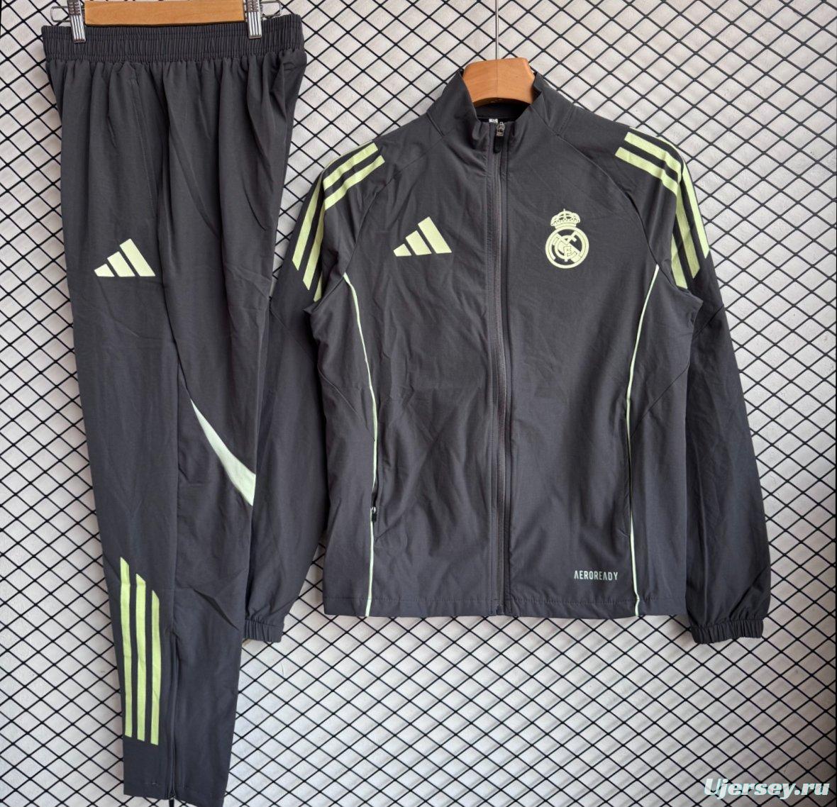 25/26 Real Madrid Black/Green Full Zipper Windbreaker + Long Pants