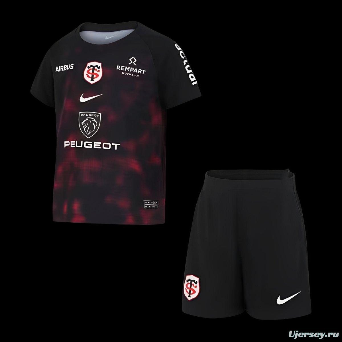 24/25 Kids Stade Toulousain Black with Red Pixel Pattern Home Jersey Kit
