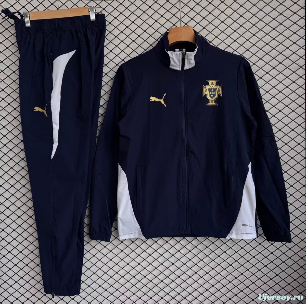 25/26 Portugal National Team Navy with White Full zipper Jacket Tracksuit+ long pants