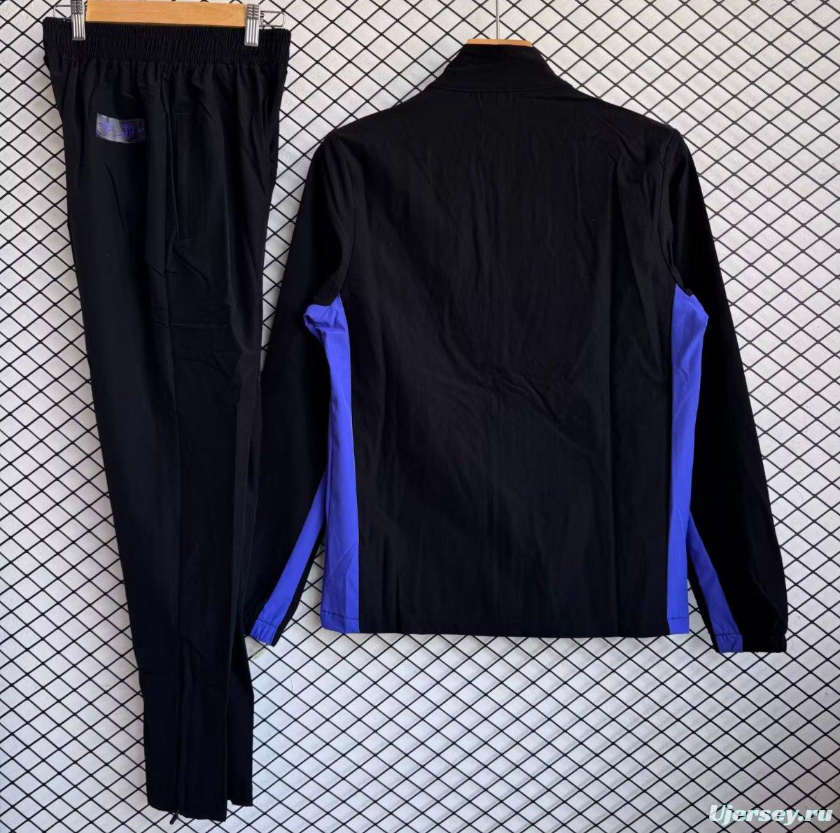 25/26 Barcelona Black with Blue Full zipper Jacket Tracksuit+ long pants