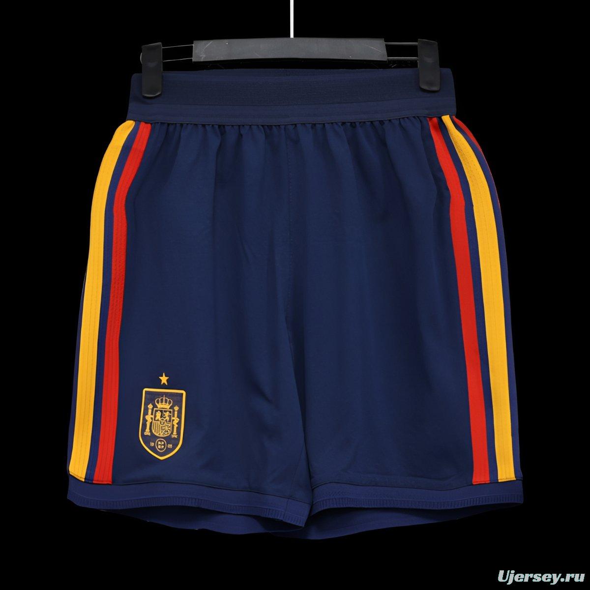 2026 Player Version Spain Navy Blue with Red Yellow Stripes Shorts