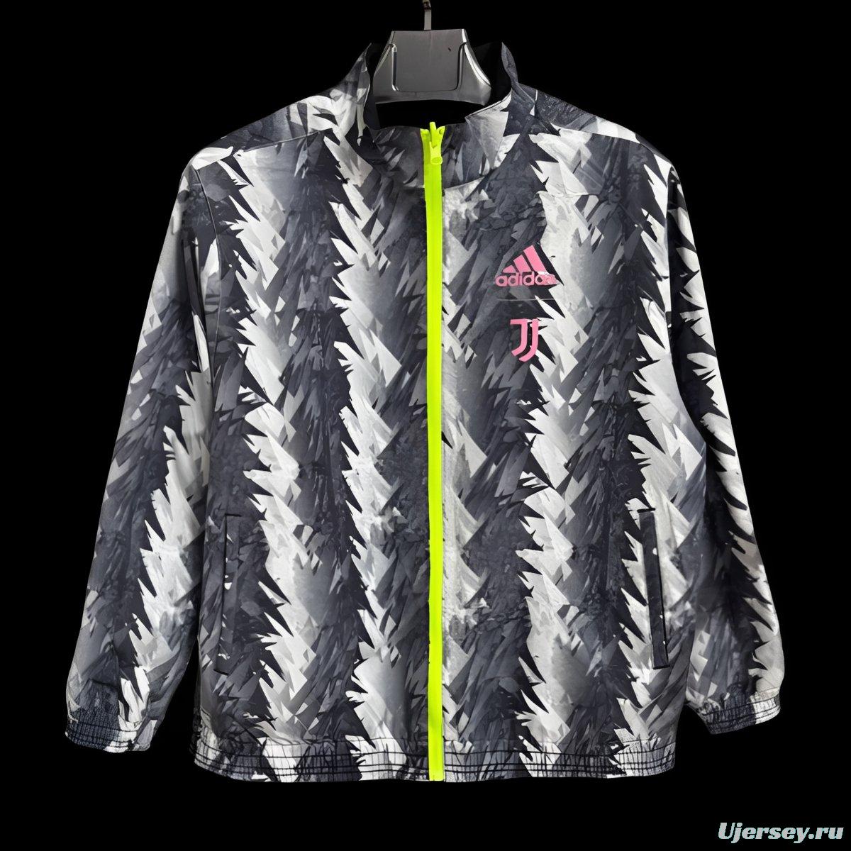 25/26 Juventus Grey with White Zigzag Pattern Full Zipper Windbreaker