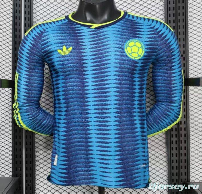 Player Version 2027 Colombia Away Blue with Wave Jacquard Pattern Long Sleeve Jersey