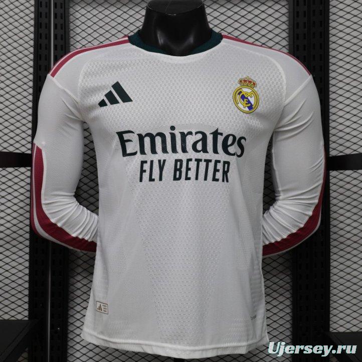 Player Version 26/27 Real Madrid White with Burgundy Stripe Long Sleeve Home Jersey