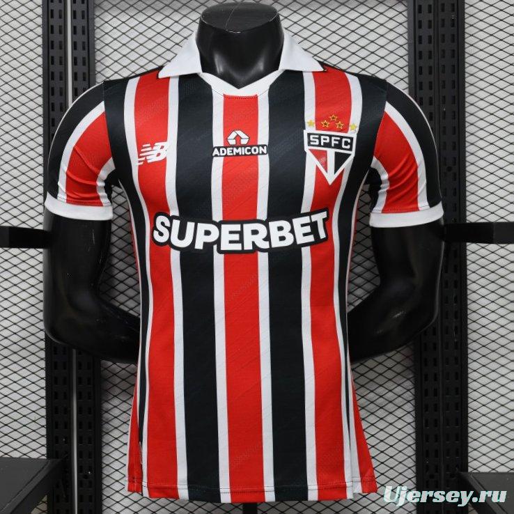 Player Version 26/27 São Paulo FC Away Red & Black Stripe  With White Collar Jersey
