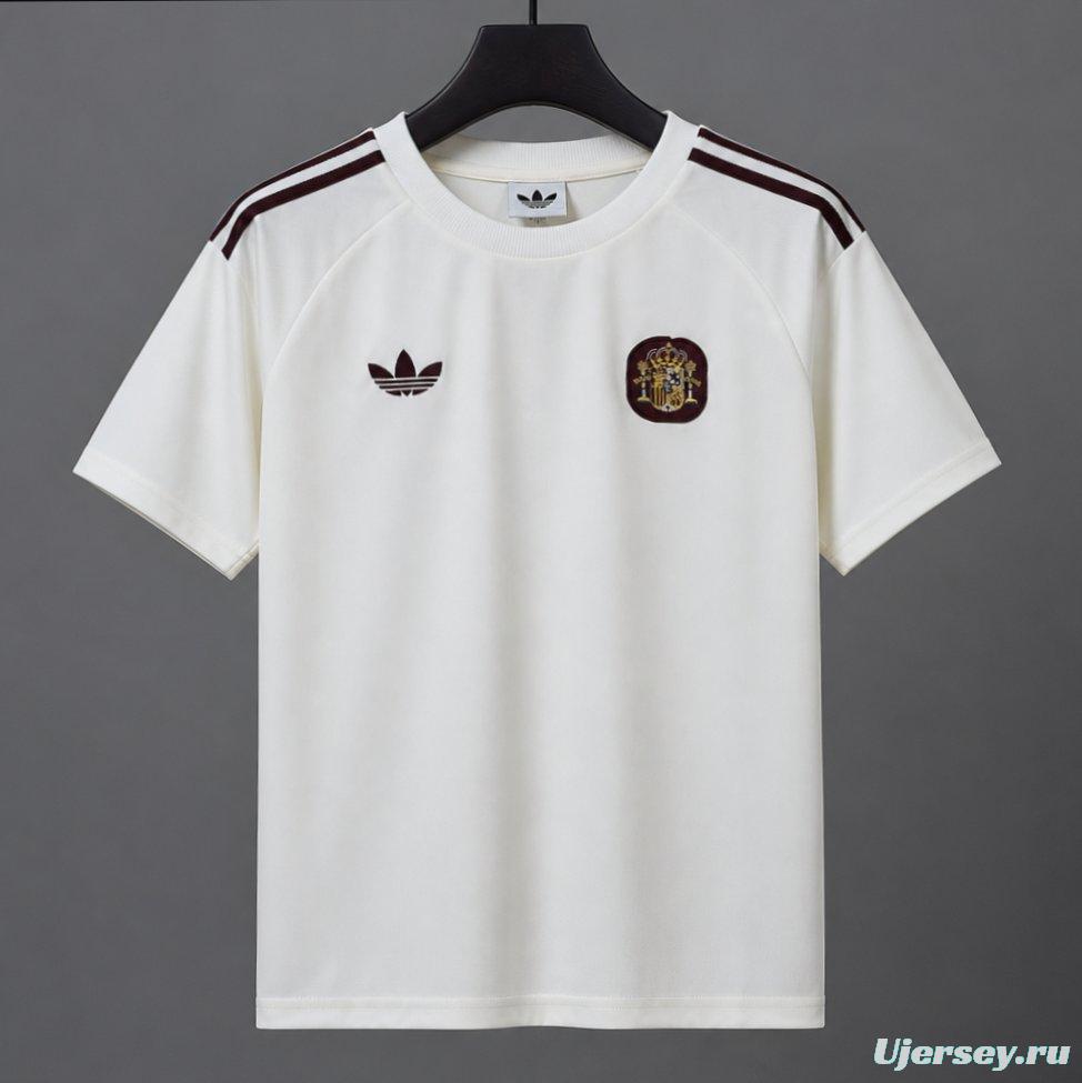 2026 Spain Adidas Originals T-Shirt - Off White/Burgundy Classic Jersey