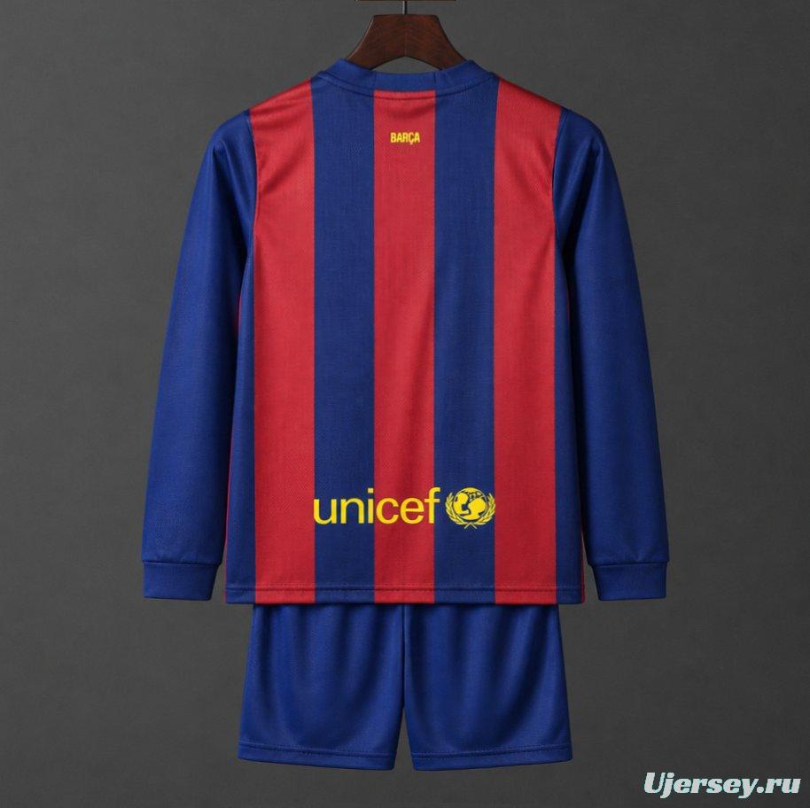 Retro Kids 14/15 Barcelona Home Long Sleeve Jersey