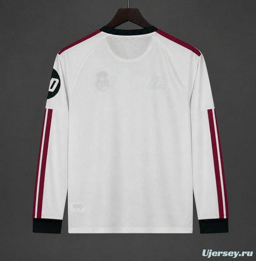 26/27 Real Madrid White with Burgundy Stripes Long Sleeve Home Jersey