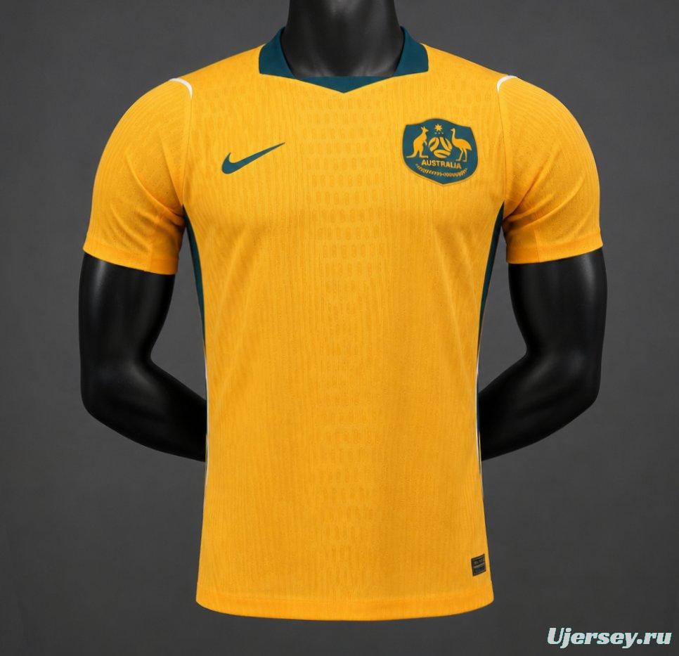 Player Version 2026 Australia Gold with Teal Collar Home Jersey