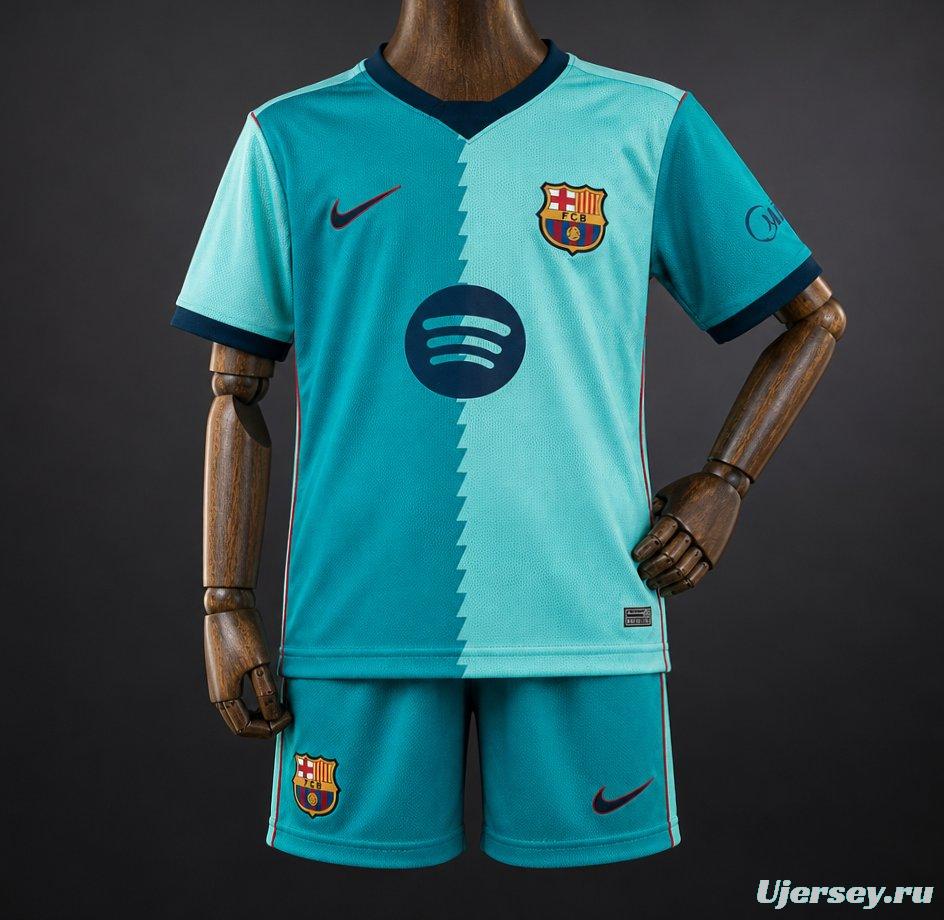26/27 Kids  Barcelona Teal Third Jersey Kit