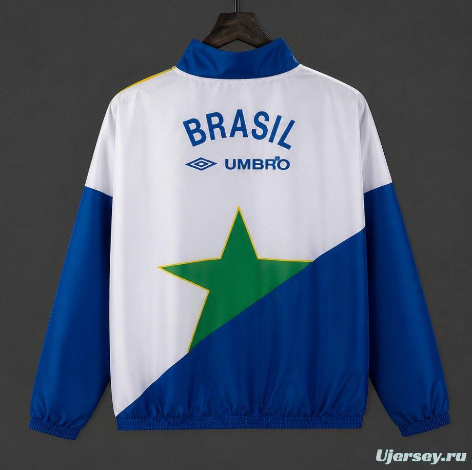 Retro 93/94 Brazil Yellow & Green & Blue Star Pattern Windbreaker Jacket
