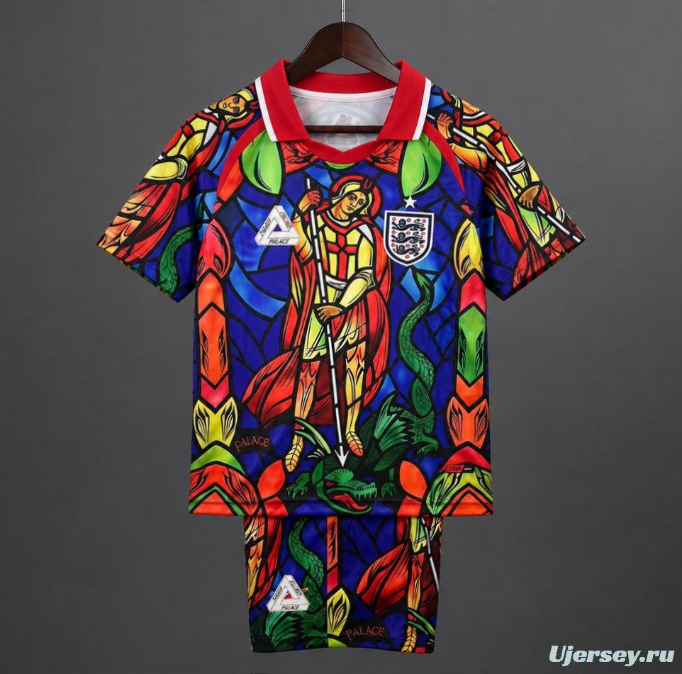 2026 Kids England x Palace Skateboards St. George Dragon Stained-glass Red  Jersey