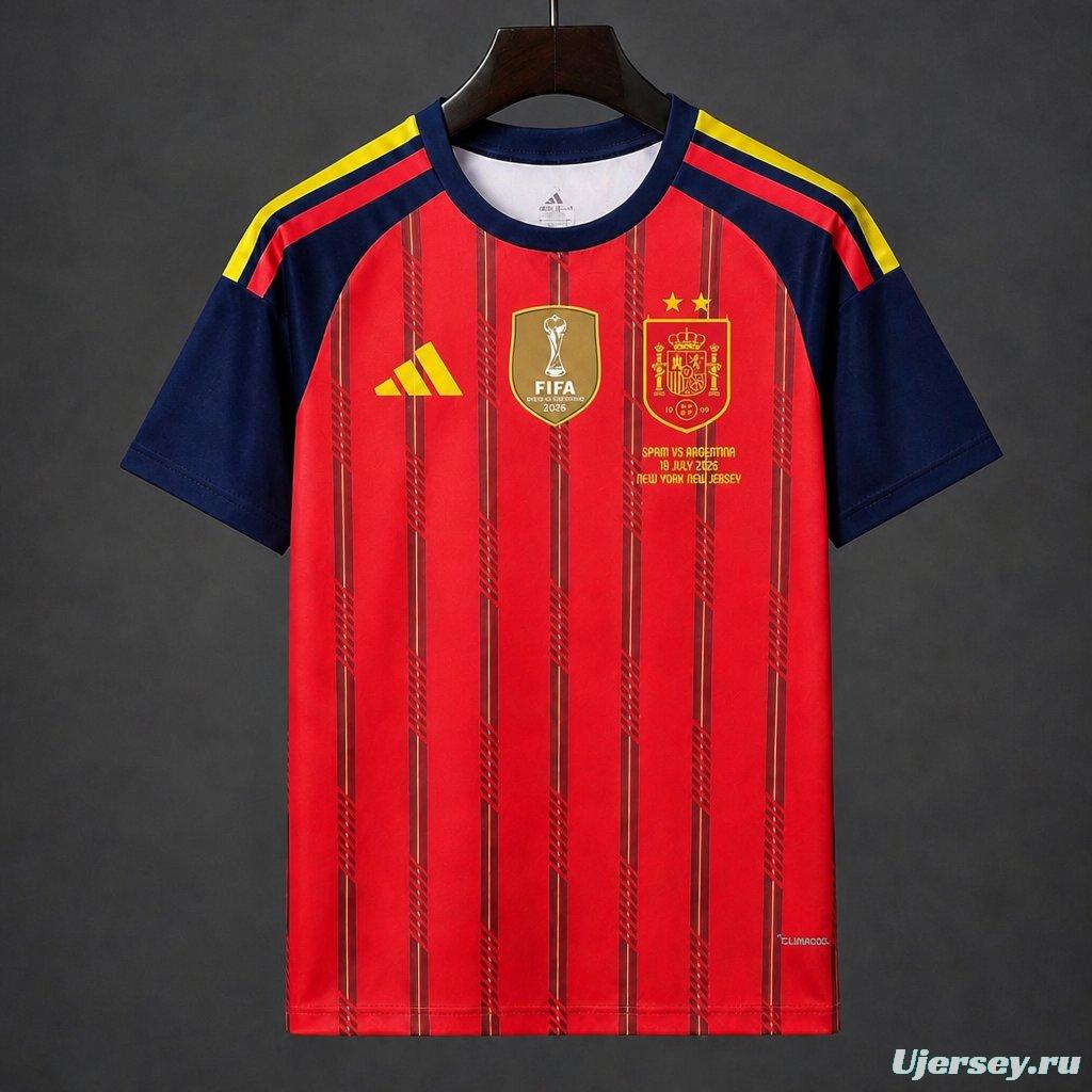 2 Star 2026 Spain Home Jersey With Champion Patch