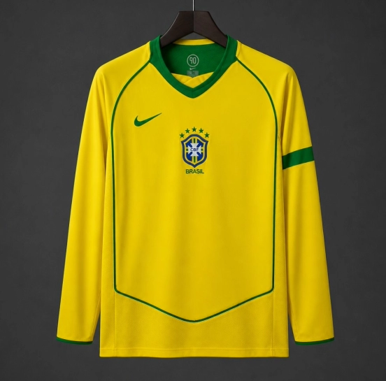 Retro 2004 Brazil Home Long Sleeve Jersey